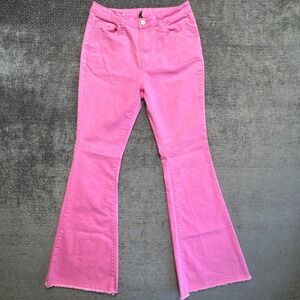 Gilipur Flare Jeans Womens‎ Large Pink Cotton Stretch Mid Rise Preppy Frayed Hem